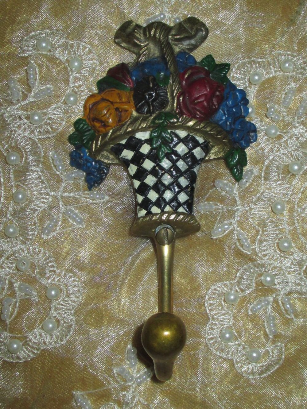 Retired MacKensie-Childs Flower Basket/Courtly Check Hook